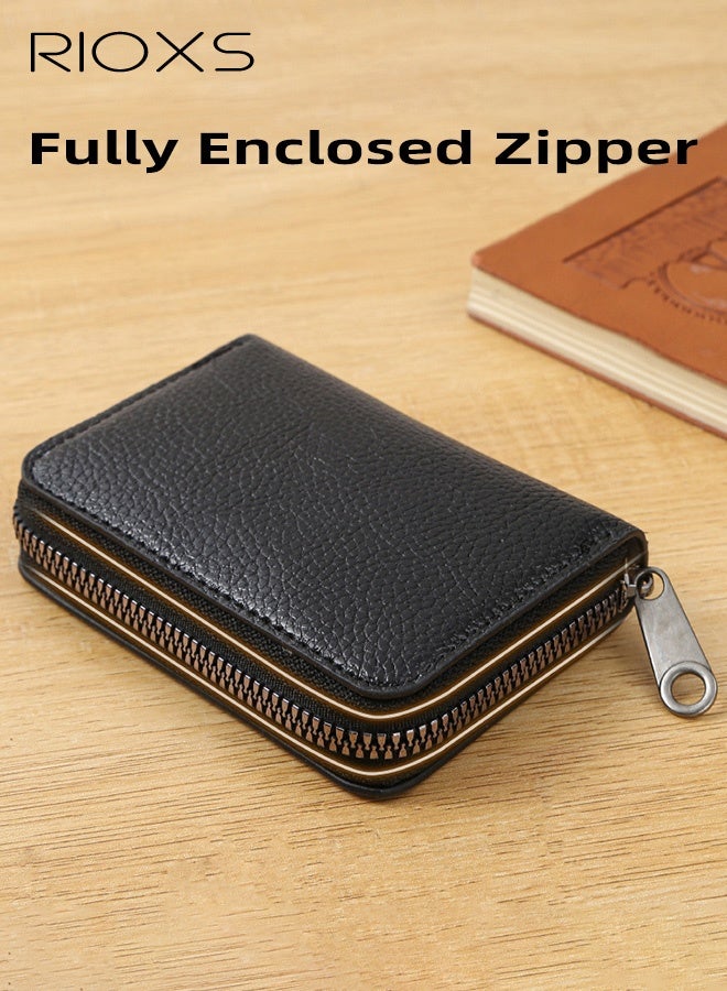 ريوكس محفظة رفيعة للغاية متعددة الوظائف للجنسين مع حماية RFID وفتحات متعددة للبطاقات وجيب للنقود المعدنية وحامل بطاقات صغير الحجم مع 9 فتحات للبطاقات وفواصل، جلد أسود محبب - إكسسوار أساسي للاستخدام اليومي، 11*8*2 سم - Image 3